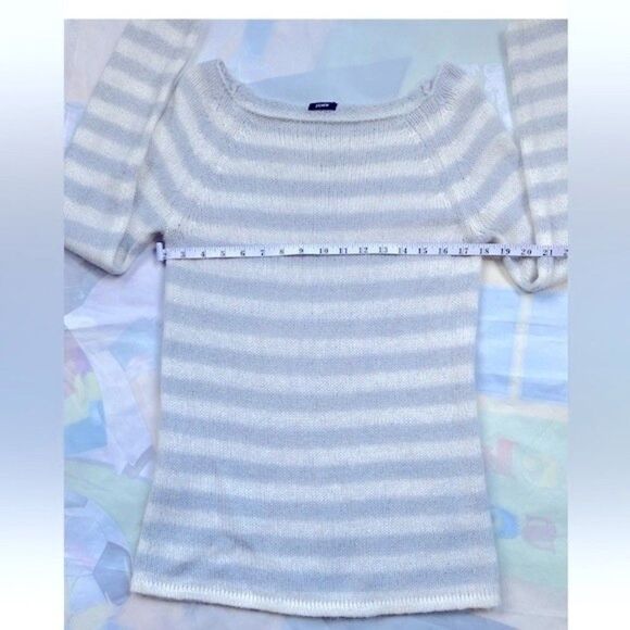 J Crew Sweater Small Gray White Striped Mohair Wool Blend Nautical Lightweight - Picture 8 of 8